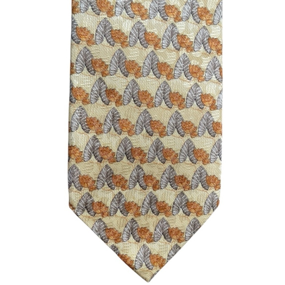 Ermenegildo Zegna mens necktie Abstract Leaf 100% Silk Made in Italy gold yellow